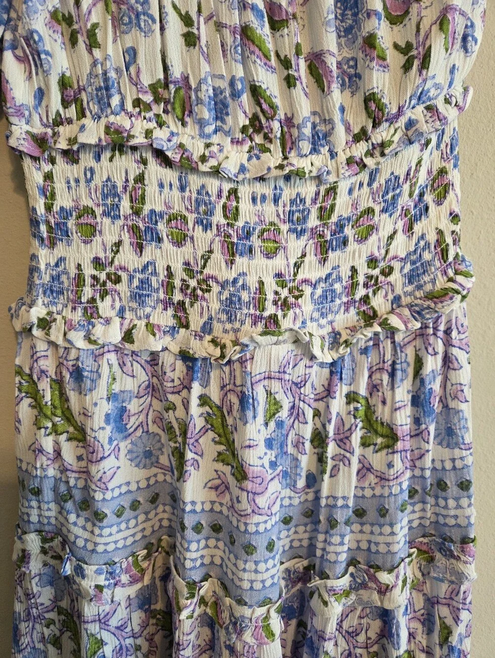 Playa Lucila One-Shoulder Floral Pleated Tiered Ruffle Mini Dress Sz S Festival - Picture 5 of 10